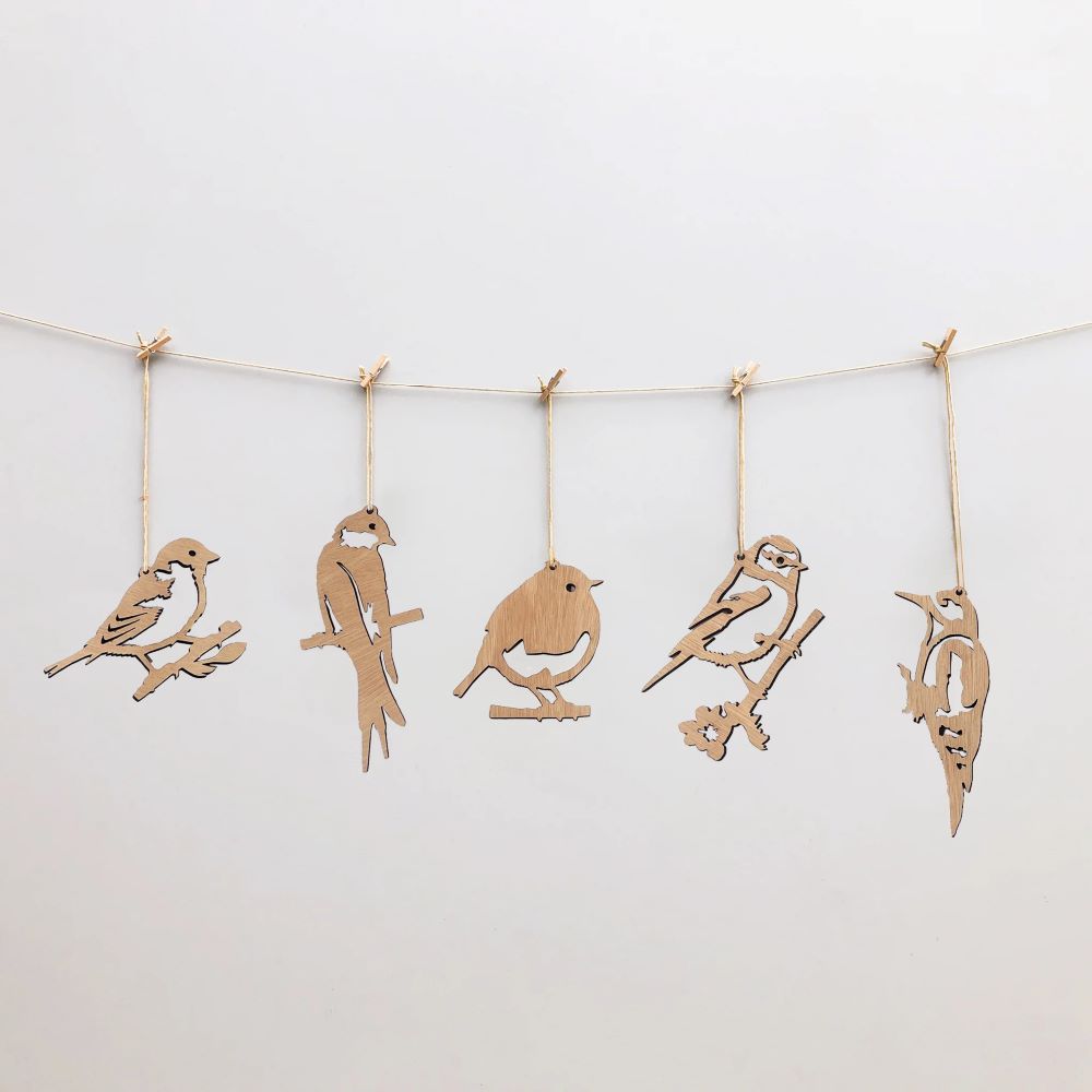 Hangende Houten Vogelsilhouet - 5st.