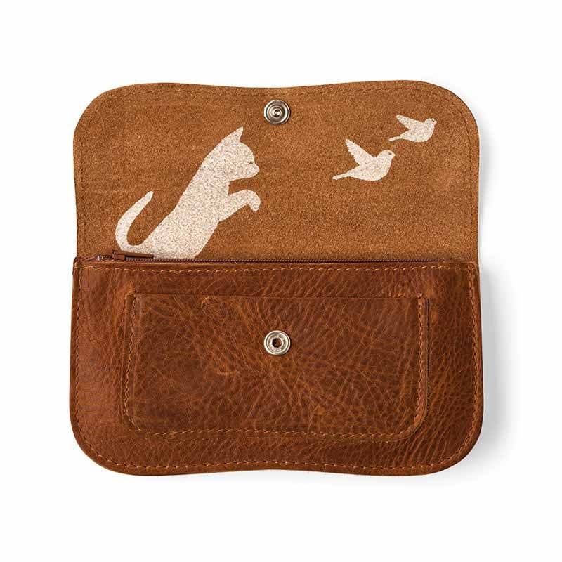 Cat Chase Medium Lederen Portemonnee - Diverse Kleuren