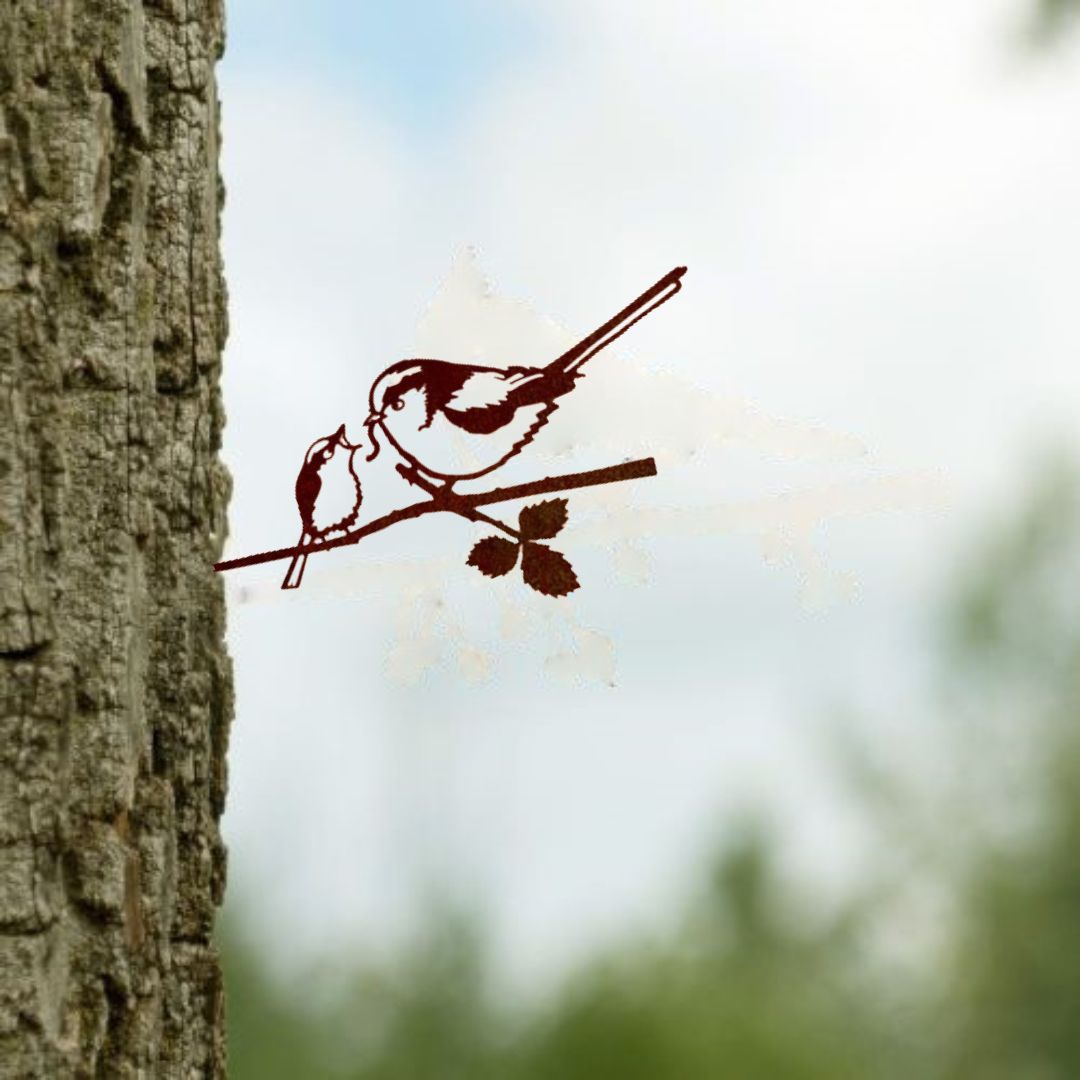 Vogelsilhouette Schwanzmeise und Junge