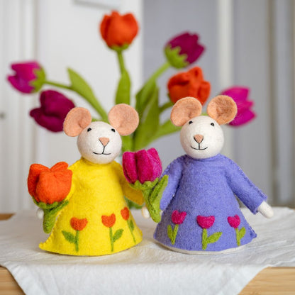 Decoratie Muis met Tulp - Diverse Kleuren