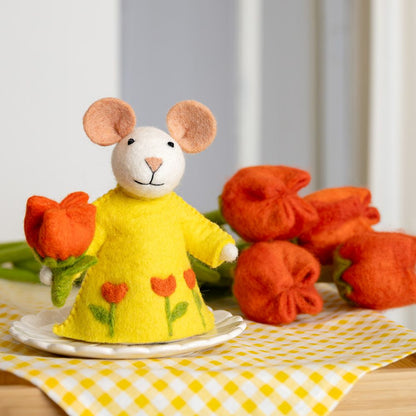 Decoratie Muis met Tulp - Diverse Kleuren