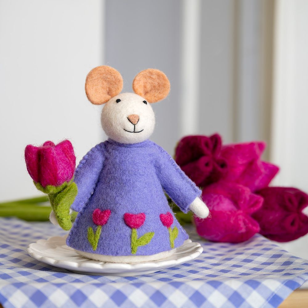Decoratie Muis met Tulp - Diverse Kleuren