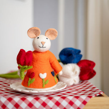 Decoratie Muis met Tulp - Diverse Kleuren