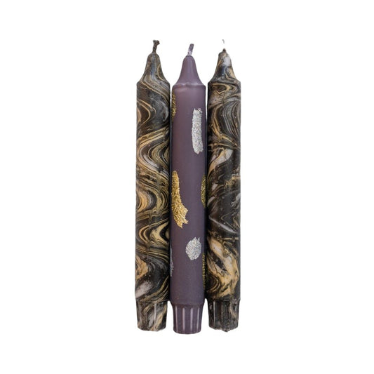 Glitter Kaars 3 st. Black Marble