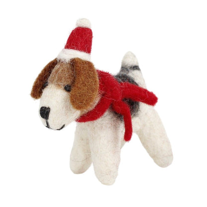 Vilten Hanger Hondje met Kerstmuts