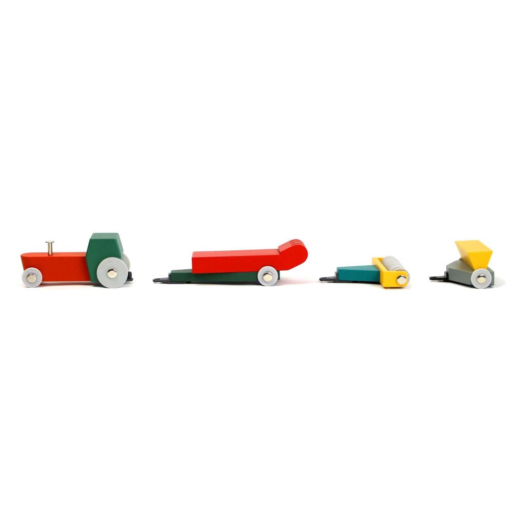 Duotone Car No7 - Houten Tractor met Aanhangers