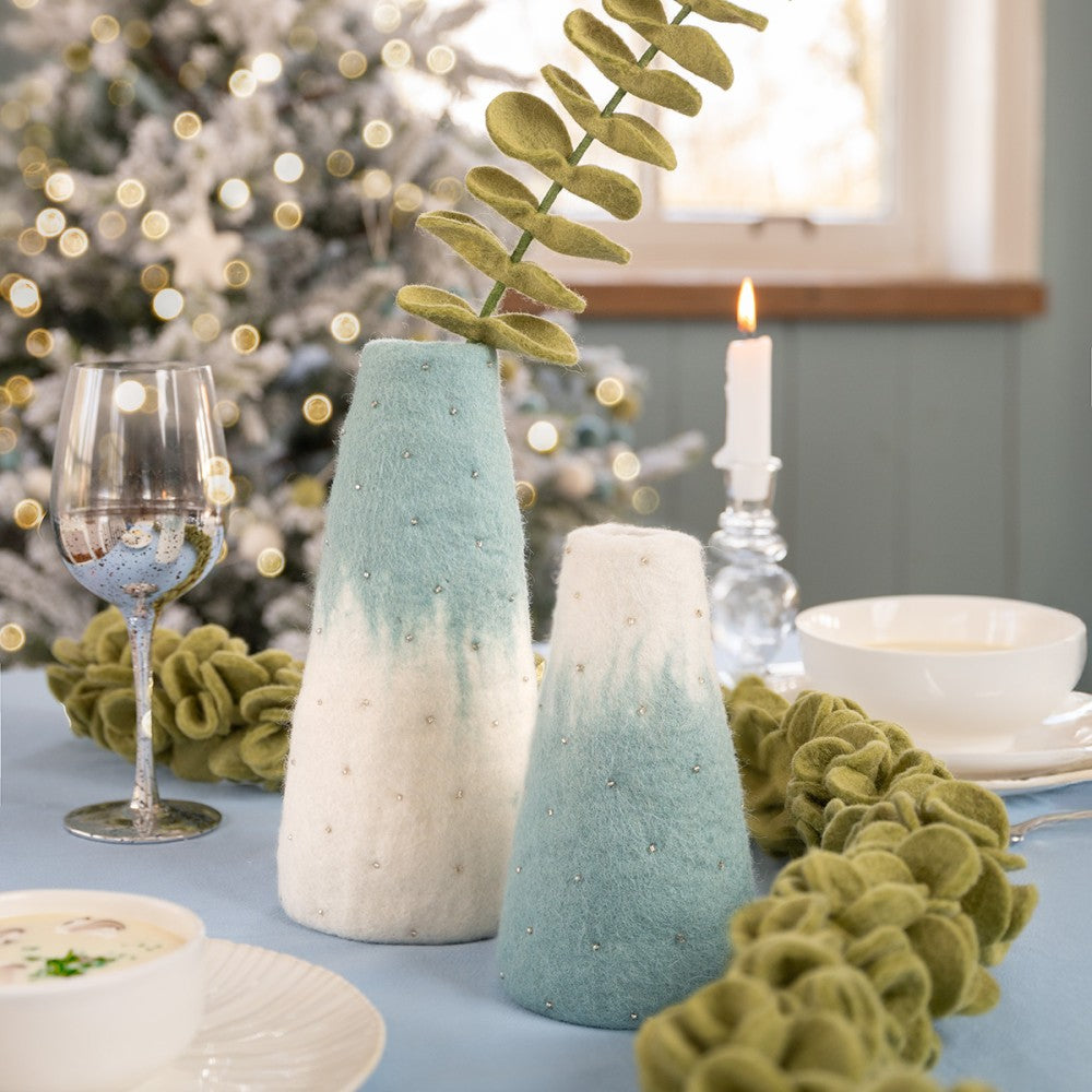 Vilten Vaas Ijsblauw-Wit - Diverse Maten