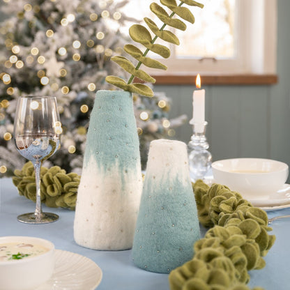 Vilten Vaas Ijsblauw-Wit - Diverse Maten