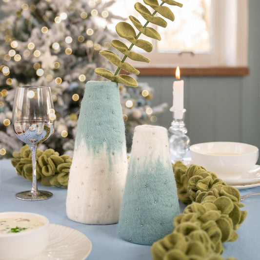 Vilten Vaas Ijsblauw-Wit - Diverse Maten